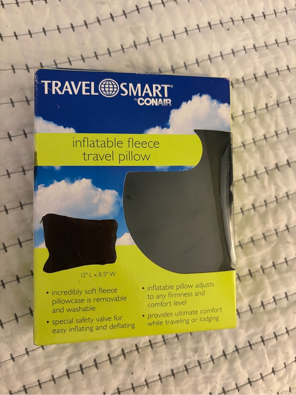 Travel Smart by Conair Inflatable Fleece Travel Pillow - Black